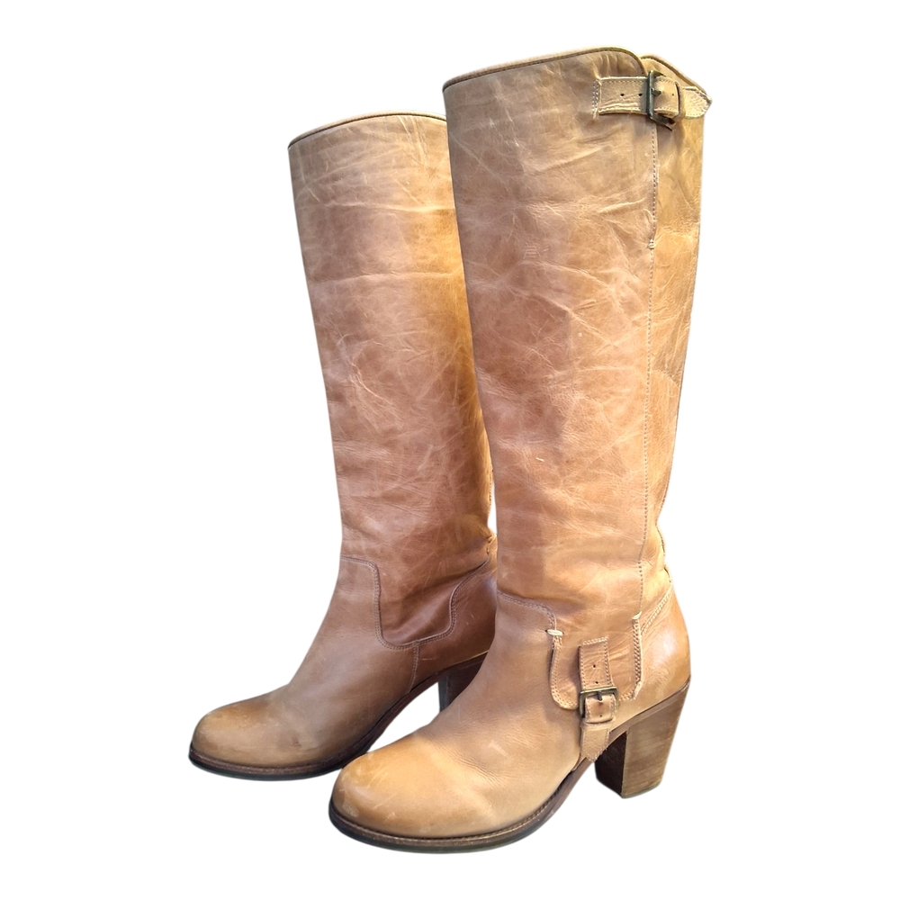 Ariat Size 9B Gold Coast Tan Leather Knee High Boots With Buckles Excellent